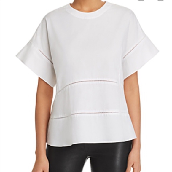 New DKNYC Peplum Hem Lattice Accent White Top New No Tags S - Picture 1 of 14